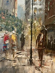 VTG Artist Signed Davis Original Oil On Board Paris Street Framed Painting 25×21