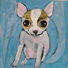 Original chihuahua acrylic painting on wood panel, signed on the back