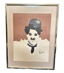 Vintage Style Charlie Chaplin Framed Art Print Signed Rena Hand-Painted Look