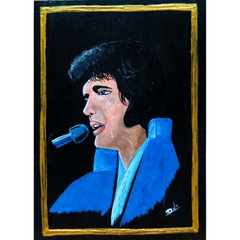 Vintage Crying Elvis Presley Black Velvet Acrylic Hand Painting Art NEW Original