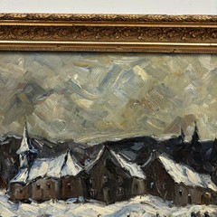Handcrafted Winter Landscape Oil Painting „Snowy Village“ Russian Artwork