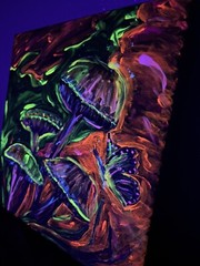 Mushroom Painting Black Light Glows Acrylic „ORIGINAL“ Trippy Signed Fantasy
