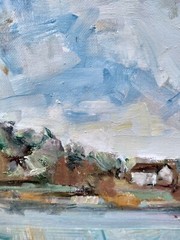 Painting „Cabin By the Pond“ OIL ON CANVAS signed „RM MORTENSEN“ 2020