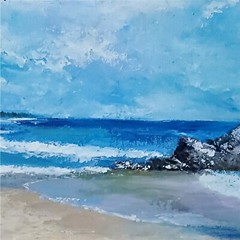 YARY DLUHOS Beach Ocean Seashore Seaside Coastline Original Art Oil Painting