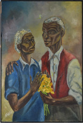 Black Couple Portrait, „Mandy and Marsh,“ by 1960s Painter R Nowell
