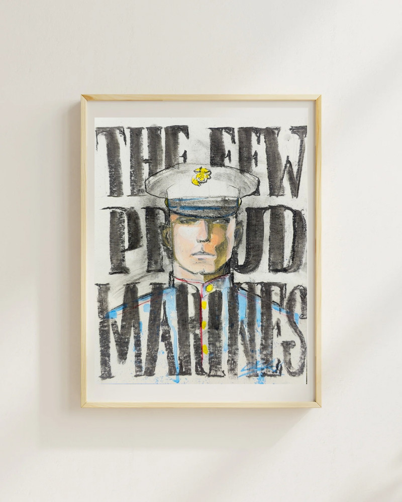 OSKI Military Proud Marines 11×14 Paper Fine Art Original Charcoal Painting