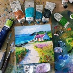 Ireland Original Painting Irish Cottage Blooming Heather Oil Painting Unframed