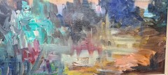 No.: 555 oil painting artwork with frame painting oil painting forest lake people