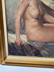 HOWARD SCHULER PAINTING NUDE WOMAN FEMALE MODEL MID CENTURY LISTED OIL ANTIQUE