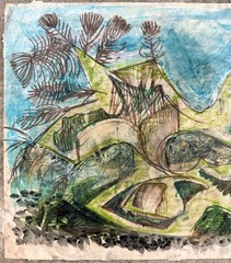 1959 Abstract Expressionist Watercolor Cubist Modernist Important Israel Artist
