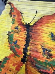 VTG Homemade Folk Window Shade Painting 44”x32” Butterfly Yellow, 1 Of A Kind