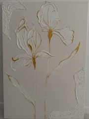 Handmade 3D Textured Floral Canvas Wall Art White Gold Iris Painting