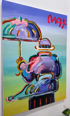 PETEX MAX 28×20 in. Painting on canvas (Umbrella man) signed & stamped. Pop art