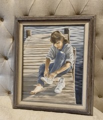 Vintage Oil Painting by Georgia Janisse “On the Dock” 20”x16” Framed Look