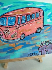 VW T1 painting acrylic unique signature 1/1 in A4 landscape format