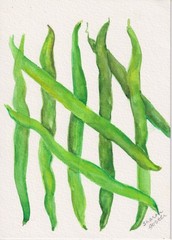 5×7 Green Beans Original Watercolor Painting, String Beans, Vegetables OOAK