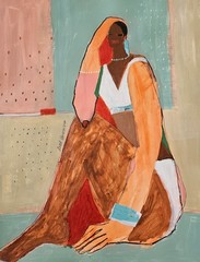 24×18 Original Painting OOAK Abstract Outsider Woman Portrait Figurative