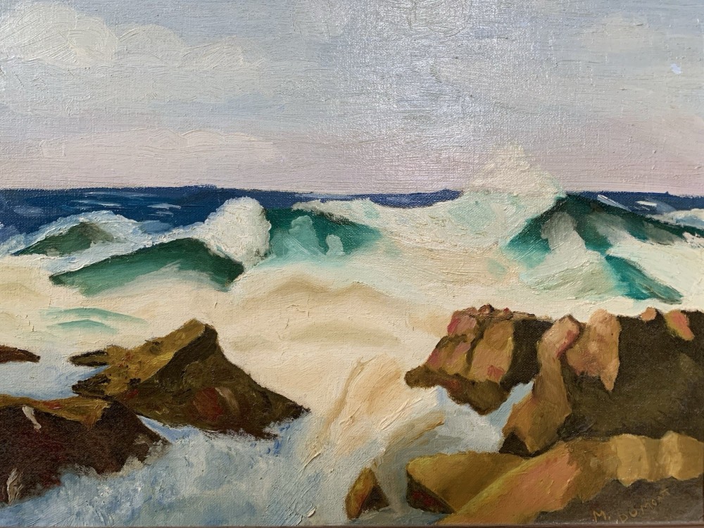 Vintage M. Dumont (Marcel Dumont?) Oil Painting Ocean Waves On Rocks Nautical