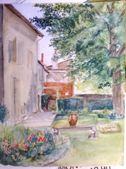 FRENCH SCHOOL XX DRAWING WATERCOLOR LANDSCAPE GARDEN BOURGEOIS HOUSE 1900-20