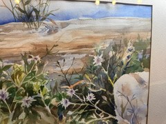 L Peterson „A Floral Botanical Landscape Scene“ Watercolor Painting – Framed