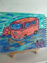 VW T1 painting acrylic unique signature 1/1 in A4 landscape format