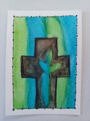 ACEO MINI ORIGINAL LOOKING THROUGH THE CROSS 4
