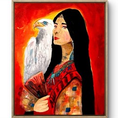 TITA PAINTZ Indian Woman Eagle Portrait Hand Painted Red Home Decor 8×10 Canvas
