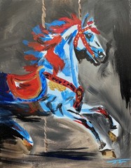Carousel Horse Acrylic Abstract Expressionist Original Art 14×11 Canvas