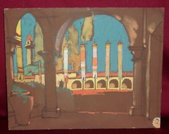 COLORFUL VINTAGE SPANISH MISSION? BOARD PAINTING Pencil/Tempera Artist Unknown