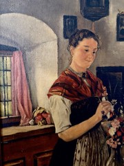 Early 1900s ORIGINAL European SIGNED ‚KS‘ Rural Interior Genre Scene Oil FRAMED