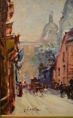 G. Costa School of Paris Painting of Monmartre Street and Sacre Coeur