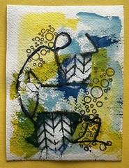 Small abstract painting on watercolor paper