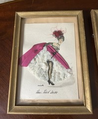 5 Vintage Janicotte FRENCH CAN-CAN DANCER Watercolor Paintings Signed Framed Set