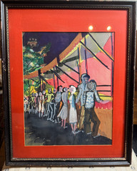 Trav Neidlinger Game of Chance Signed Watercolor Carnival Fair Scene Framed