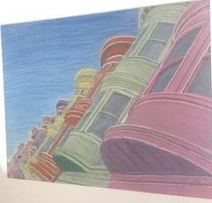 VTG San Francisco Architecture Old Row Houses Pastel Framed Matted 17.75”T 21”W