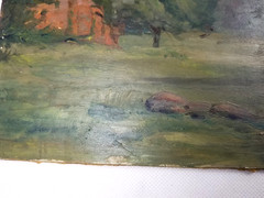 American School Philadelphia Oil Board Painting Castle Ruins Unsigned C. 1880