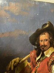 ANTIQUE OIL 19th Century PAINTING Old Portrait of ENGLISH CIVIL WAR CAVALIER