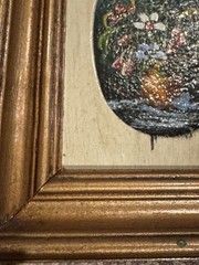 Pair of Vintage Folk Art Miniature Italian? Oil on Board Still Life Paintings