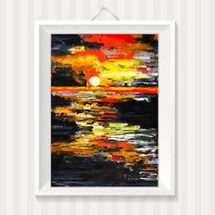 Sunset Seascape Painting Original Art Ocean Horizon Abstract 16×12 Wall Decor