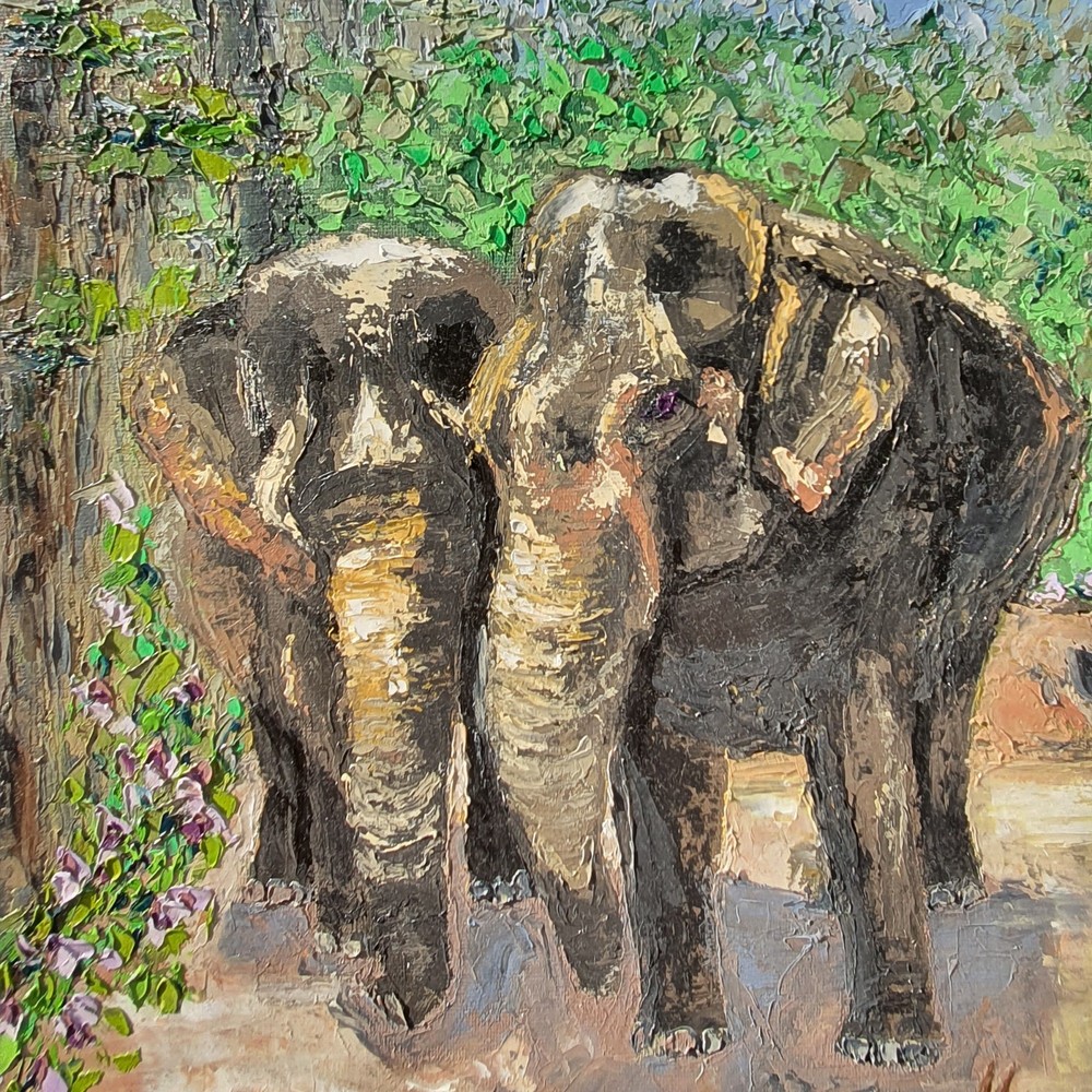 Elephant Family Painting Wildlife Safari Art Original Oil Painting Landscape