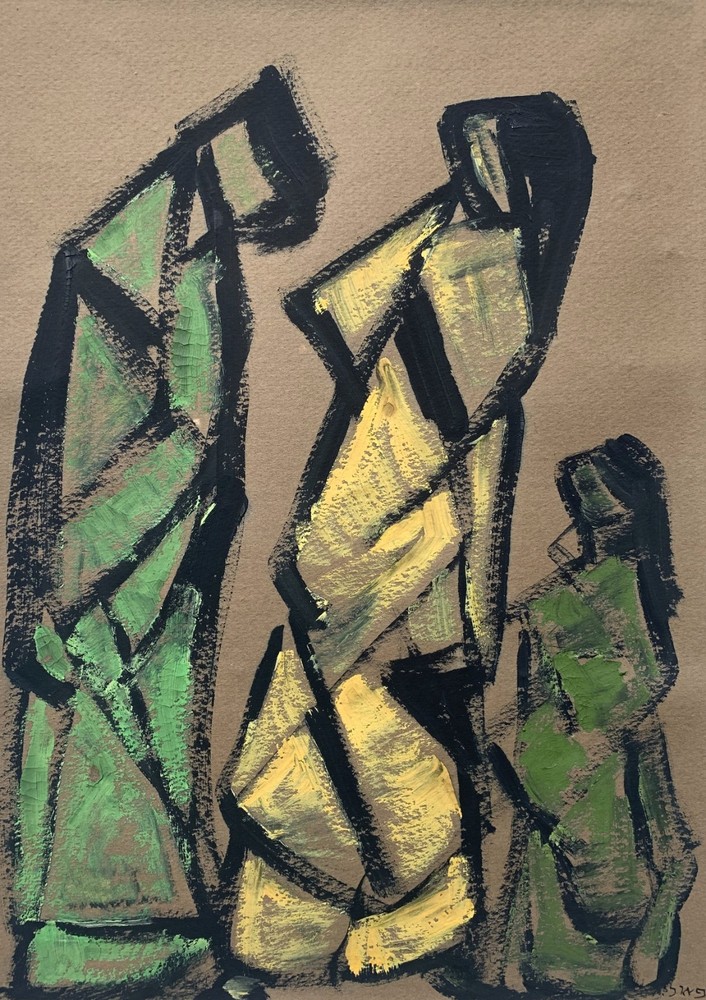 Paul (Mid 20th Century) Fantastic Expressionism Hebrew Artist Gouache Painting