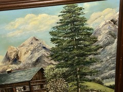 Vtg 1967 Alpine Landscape Oil Painting N. Neuman J.L. Hudson Gallery Detroit