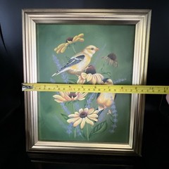 VTG Original Acrylic Art Painting Amer. Gold Finch Birds signed Karen Hubbard