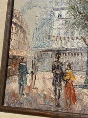 Burnett Signed Framed Oil Painting Paris Street Scene with Eiffel Tower 8×10
