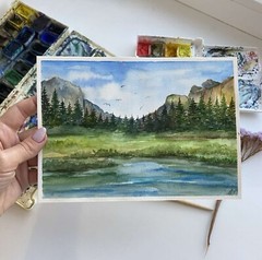 Original watercolor Art Yosemite National Park painting Mountain Landscape Art