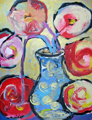 Wish Flowers original still life floral acrylic painting 20×16 in Mary Hillier