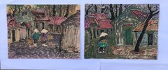 Vietnam village Orig set of Nguyen Hung’s paintings born 1962 VUFA 12x 15.7 in