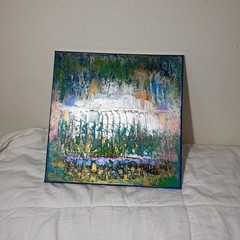 Original Abstract Acrylic Painting (See Video) On Canvas irridescent glow 12×12