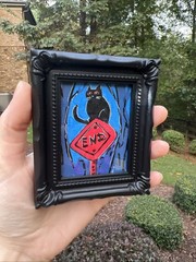 Black Cat,creepy ,Halloween ,cute,original,miniature Painting,small,mini,framed