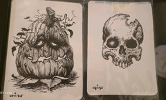 N.C. Winters Original Art Commission Drawing Set Skull & Pumpkin Ink Signed 1/1